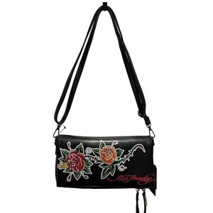 Ed Hardy Black Crossbody Bag with Floral Design